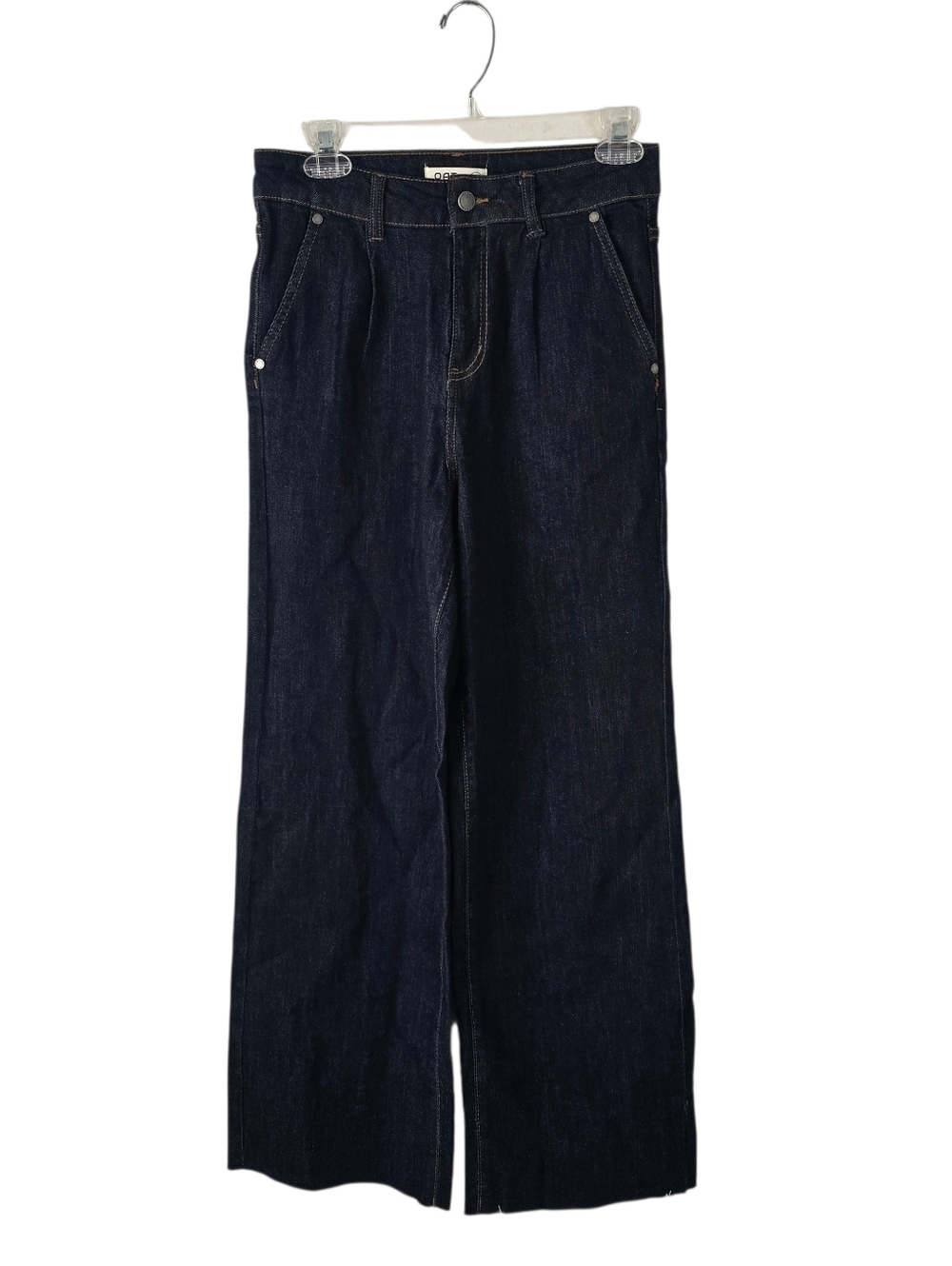 Oat New York High Rise Wide Leg Raw Hem Dark Wash Denim Jeans 4/27